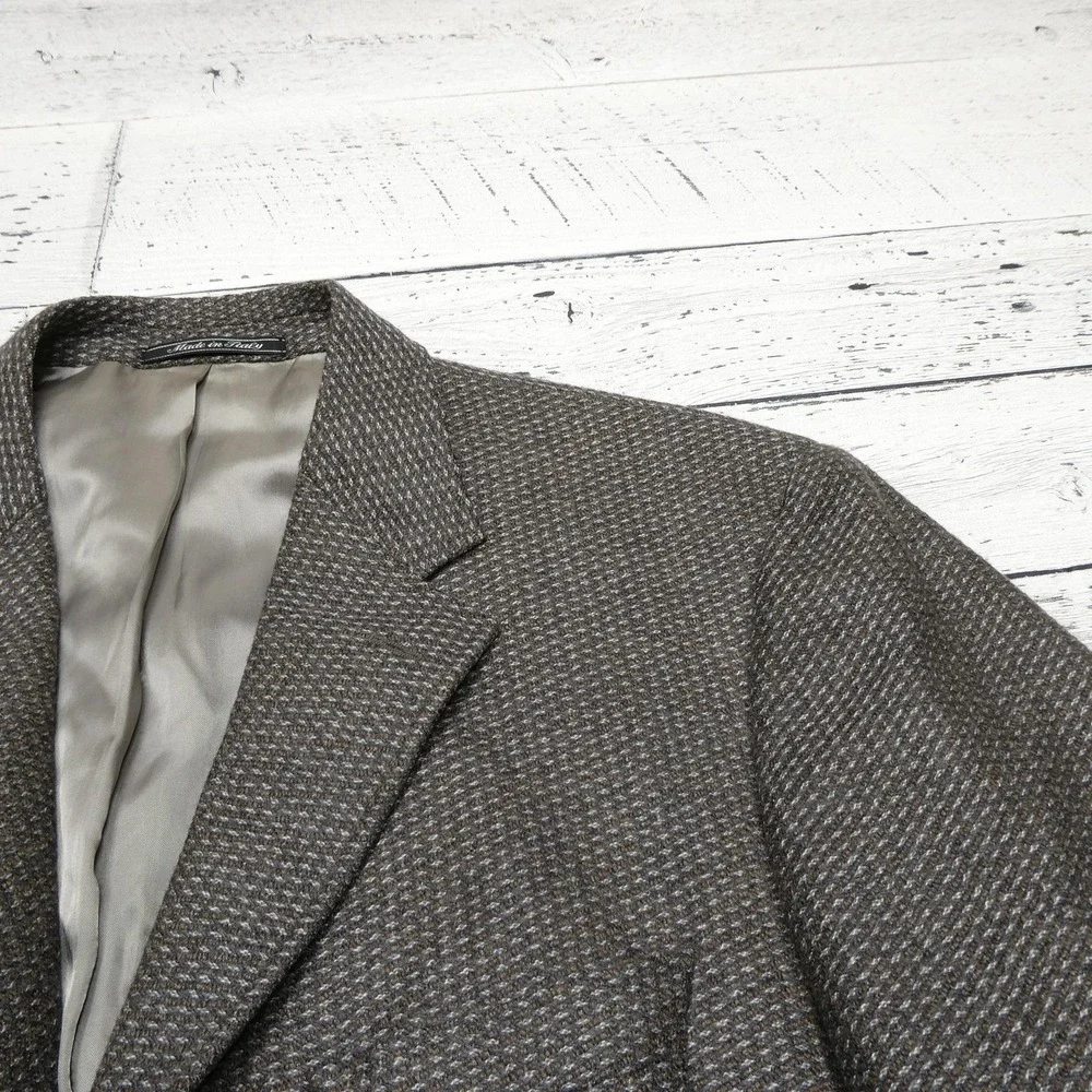 Zanella Blazer Mens 41R Gray Wool Tweed Check Sport Coat Three Button Made Italy